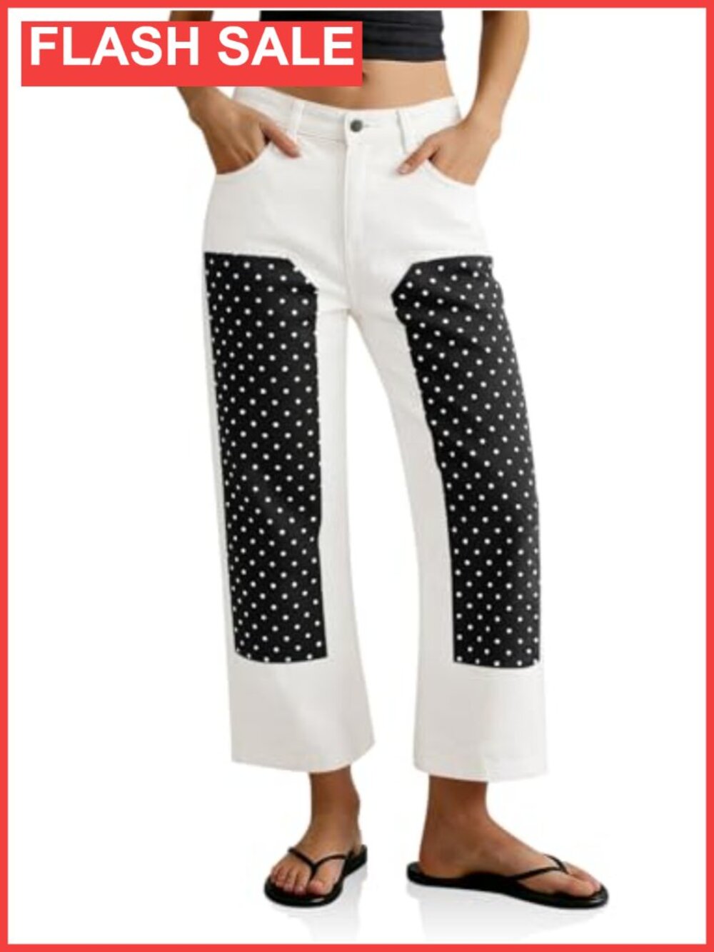 High Waisted Cropped Jeans Barrel Wide Leg Patchwork Pants